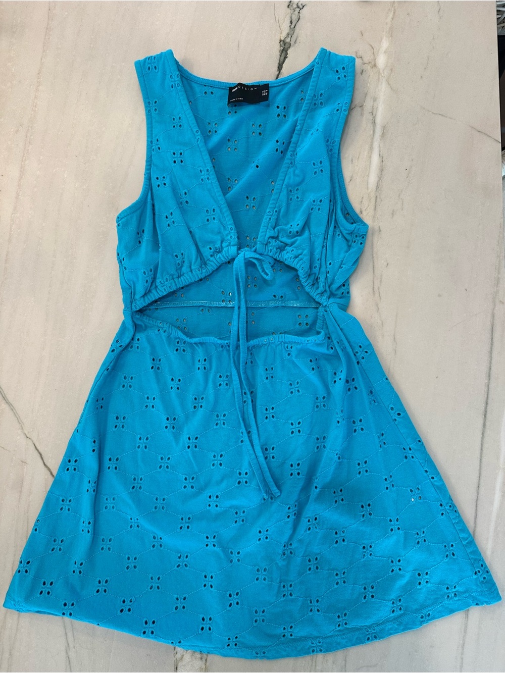 Bright Blue Eyelet Tie-Front Women's Dress